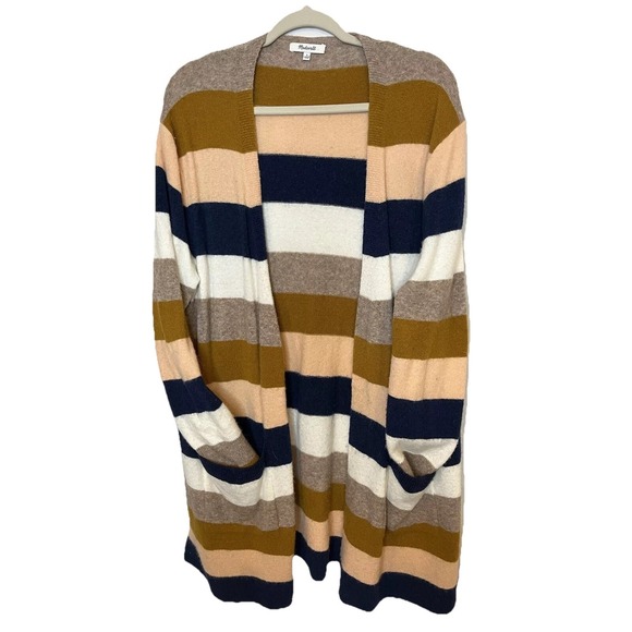 Madewell Sweaters - Madewell Striped Long Cardigan Wool Alpaca Blend Sweater L Women's Preppy